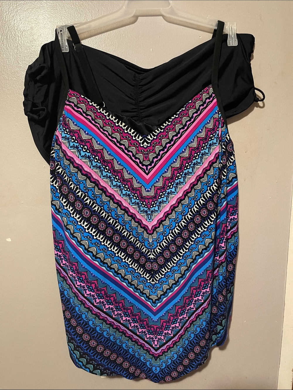 Time and Tru Black Swim Coverup with Pink and Blue Chevron Print